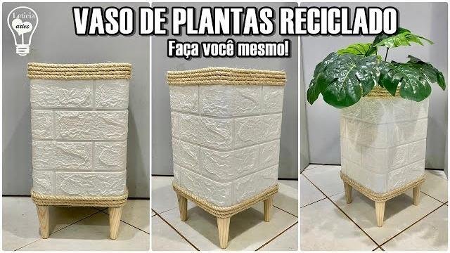 vaso de plantas feito com matérias reciclados