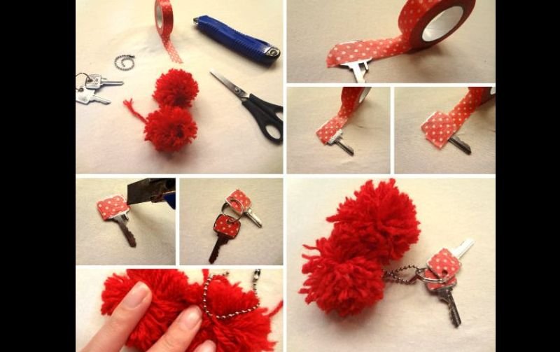 Dicas de Chaveiro de Pompom de Lã Dicas de Chaveiro de Pompom de Lã