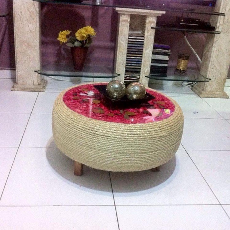mesinha com pneu com corda e vidro mesinha com pneu com corda e vidro