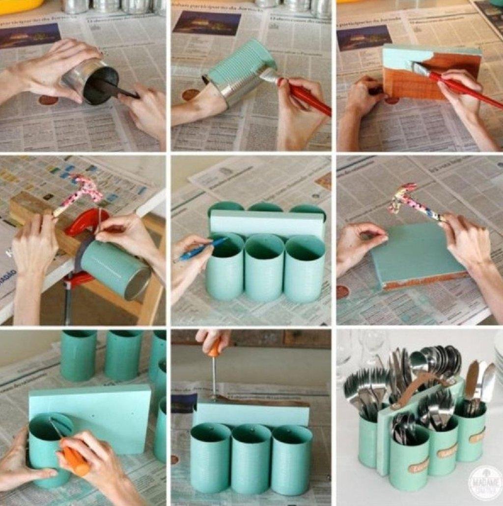 Como fazer porta talheres com latas velhas
