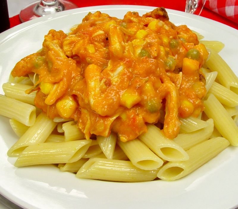 penne com molho de frango desfiado