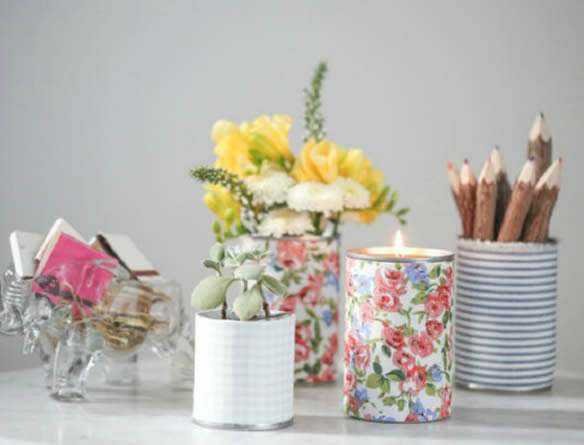 Como decorar latas com tecido