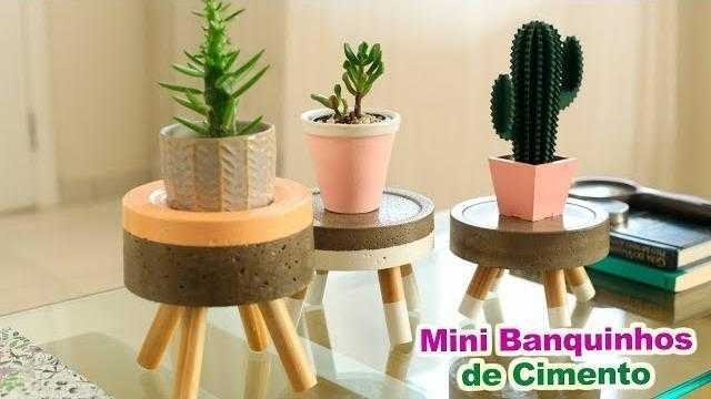 Mini Banquinhos de Cimento e Suporte Para Plantas