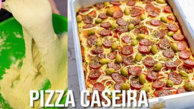 Pizza caseira pronta em poucos minutos feita com massa mole e muito fofinha