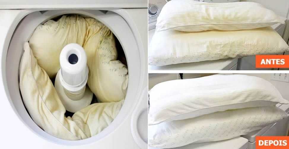 Truque para deixar travesseiros brancos como novos