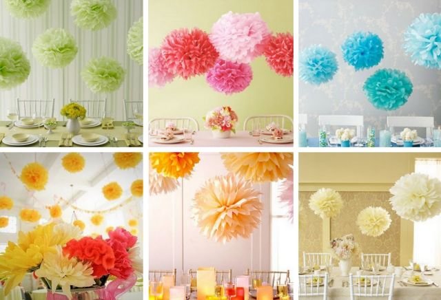 pompons de papel diversos