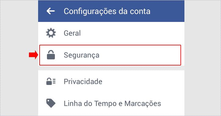 Acessando opção Segurança das configurações do Facebook Acessando opção Segurança das configurações do Facebook