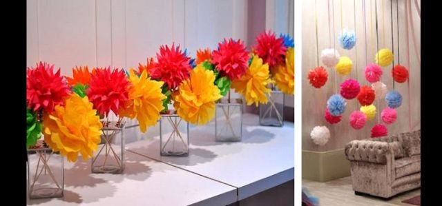 centros de mesa de pompons de papel 